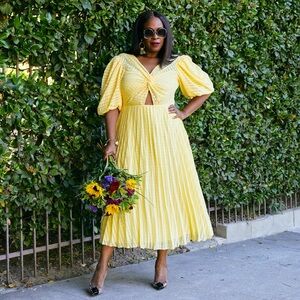 ASOS Yellow Pleated Dress w/ peep hole